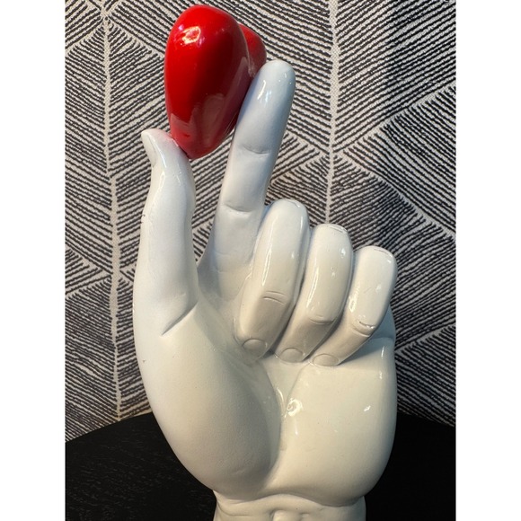 A Pinch of Love Hand Sculpture Holding Red Heart White Ceramic - Picture 4 of 7